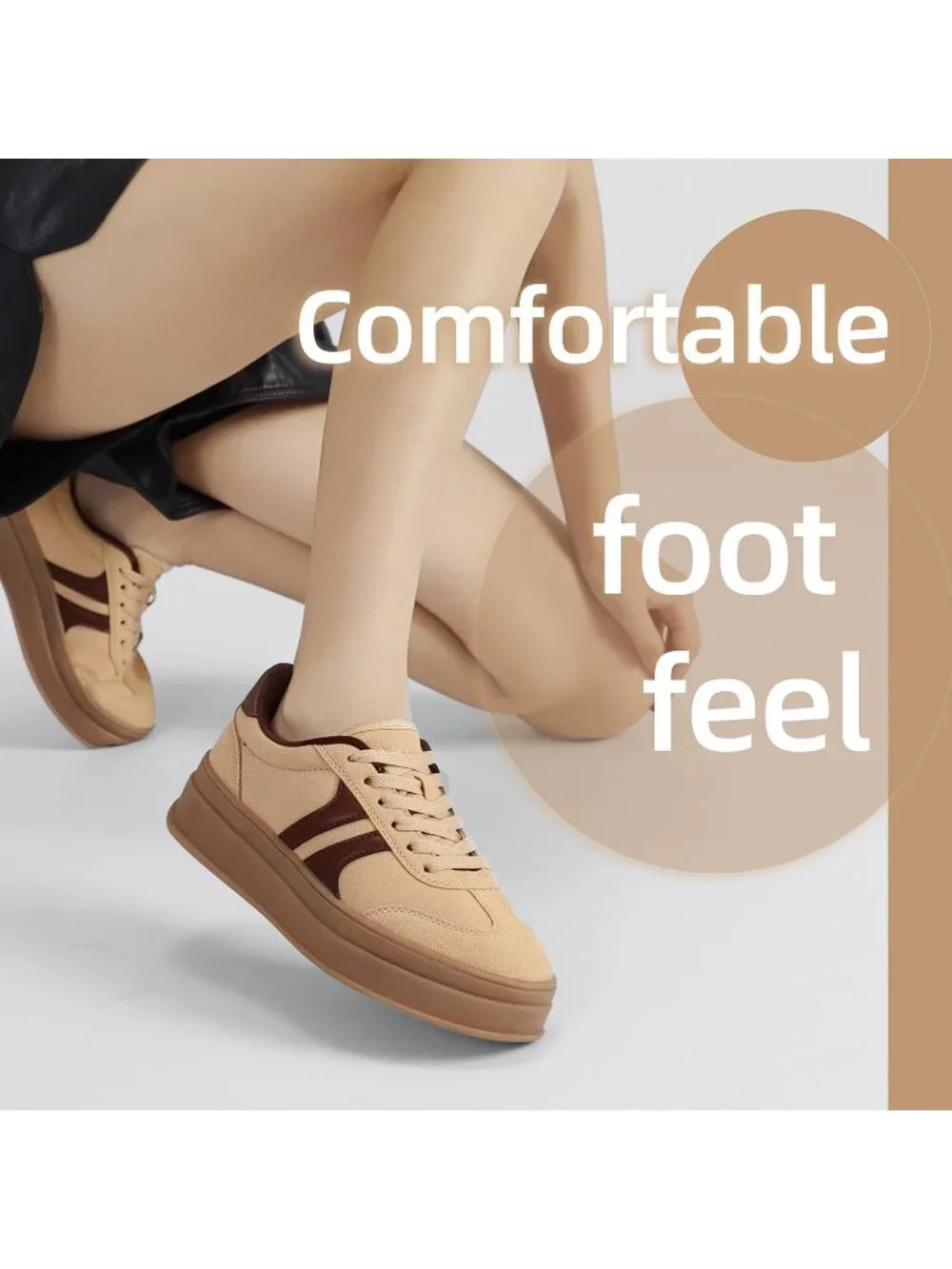 🆕Women's Brown Gum Sole Fashion Sneakers Thick Platform Sole Rubber Shoes